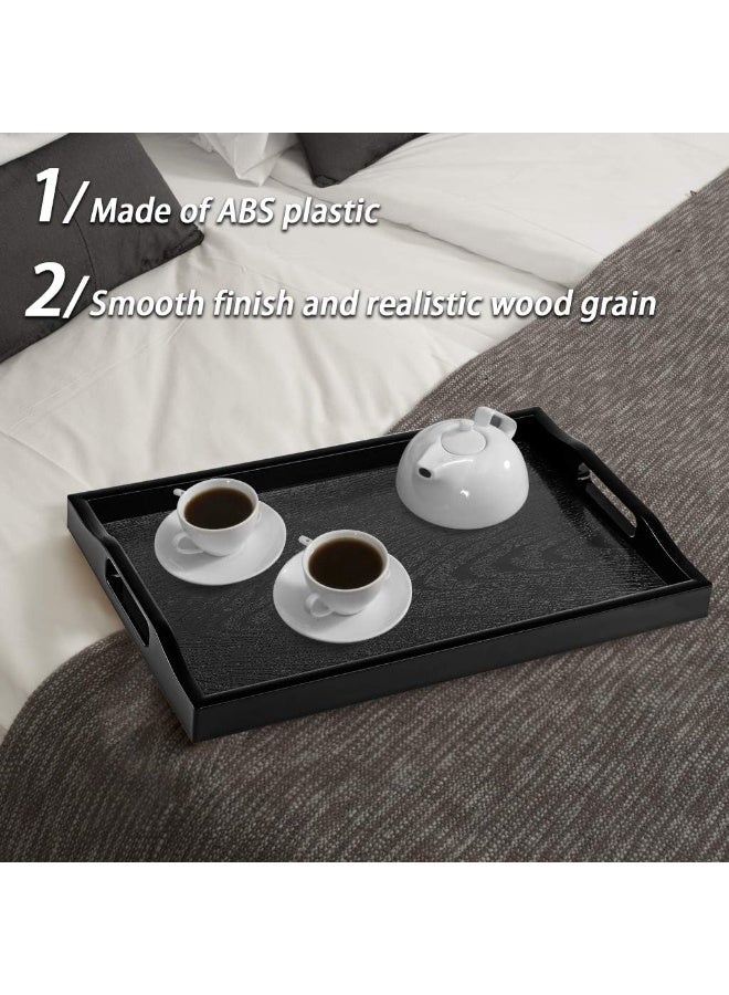 Large Serving Tray, Plastic Ottoman Tray with Cutout Handles, Rectangle Butler Tray for Breakfast in Bed, Coffee Table Decor, Party (Black) - Image 5